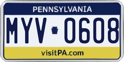 PA license plate MYV0608