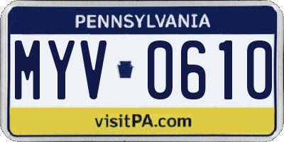 PA license plate MYV0610
