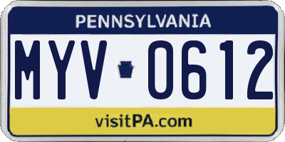 PA license plate MYV0612