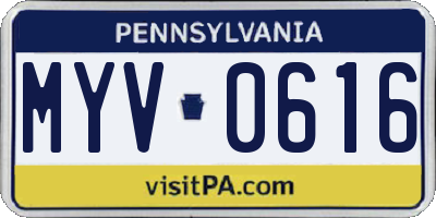 PA license plate MYV0616