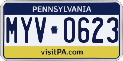 PA license plate MYV0623