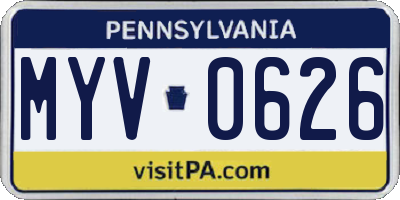 PA license plate MYV0626