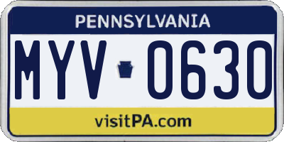 PA license plate MYV0630
