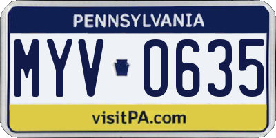 PA license plate MYV0635