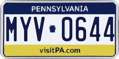 PA license plate MYV0644