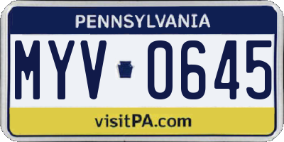 PA license plate MYV0645