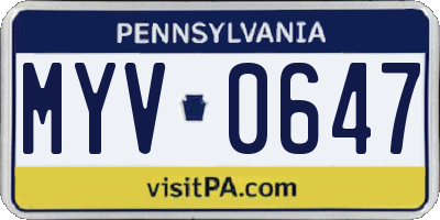 PA license plate MYV0647