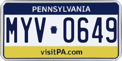 PA license plate MYV0649