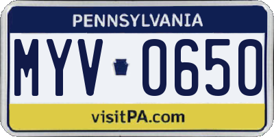 PA license plate MYV0650
