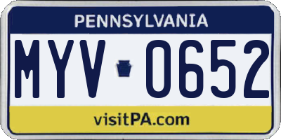 PA license plate MYV0652