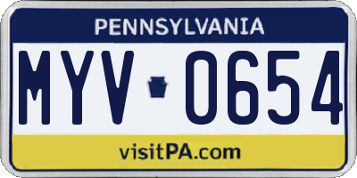 PA license plate MYV0654