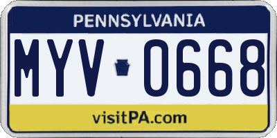 PA license plate MYV0668