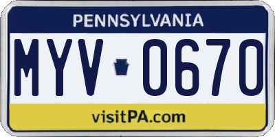 PA license plate MYV0670