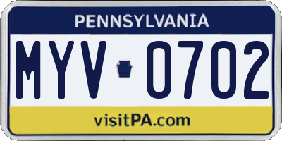 PA license plate MYV0702