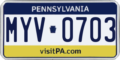 PA license plate MYV0703
