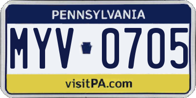 PA license plate MYV0705
