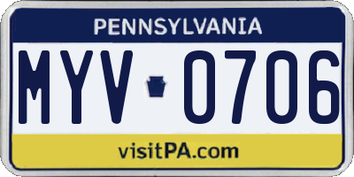 PA license plate MYV0706