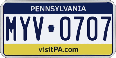 PA license plate MYV0707