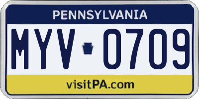 PA license plate MYV0709