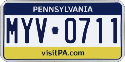 PA license plate MYV0711