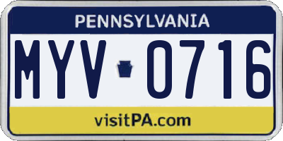 PA license plate MYV0716