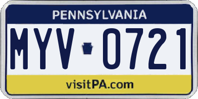 PA license plate MYV0721