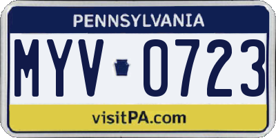PA license plate MYV0723