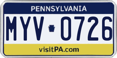 PA license plate MYV0726