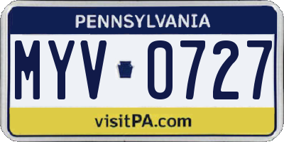 PA license plate MYV0727