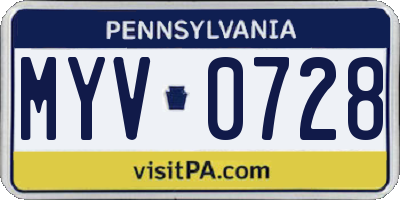PA license plate MYV0728