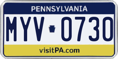 PA license plate MYV0730