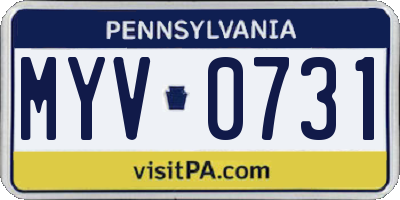 PA license plate MYV0731