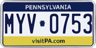PA license plate MYV0753