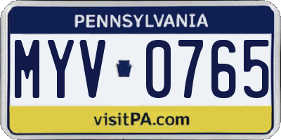 PA license plate MYV0765
