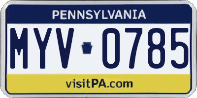 PA license plate MYV0785