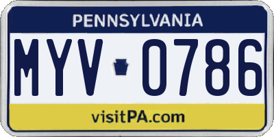 PA license plate MYV0786
