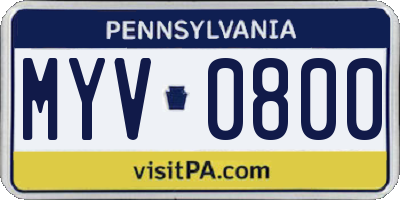 PA license plate MYV0800