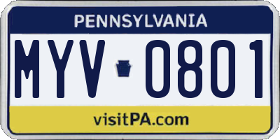 PA license plate MYV0801