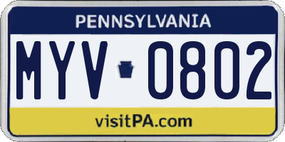 PA license plate MYV0802