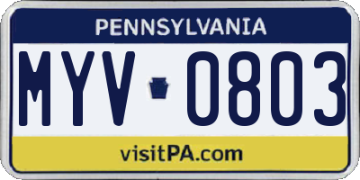 PA license plate MYV0803