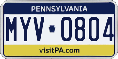 PA license plate MYV0804