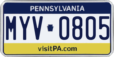 PA license plate MYV0805
