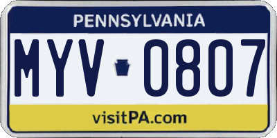 PA license plate MYV0807