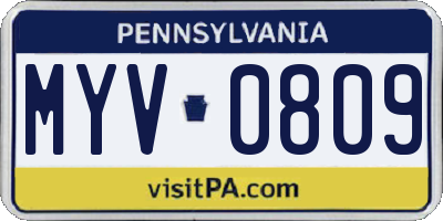 PA license plate MYV0809