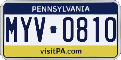 PA license plate MYV0810