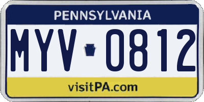 PA license plate MYV0812
