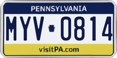 PA license plate MYV0814