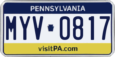 PA license plate MYV0817