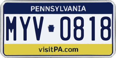 PA license plate MYV0818