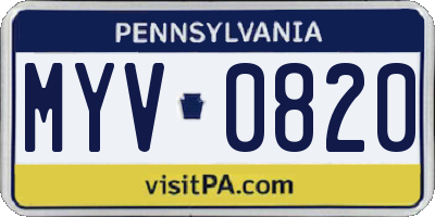 PA license plate MYV0820